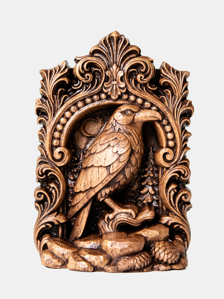 Raven Totem Statue – Crow Spirit Wooden Raven Figurine
