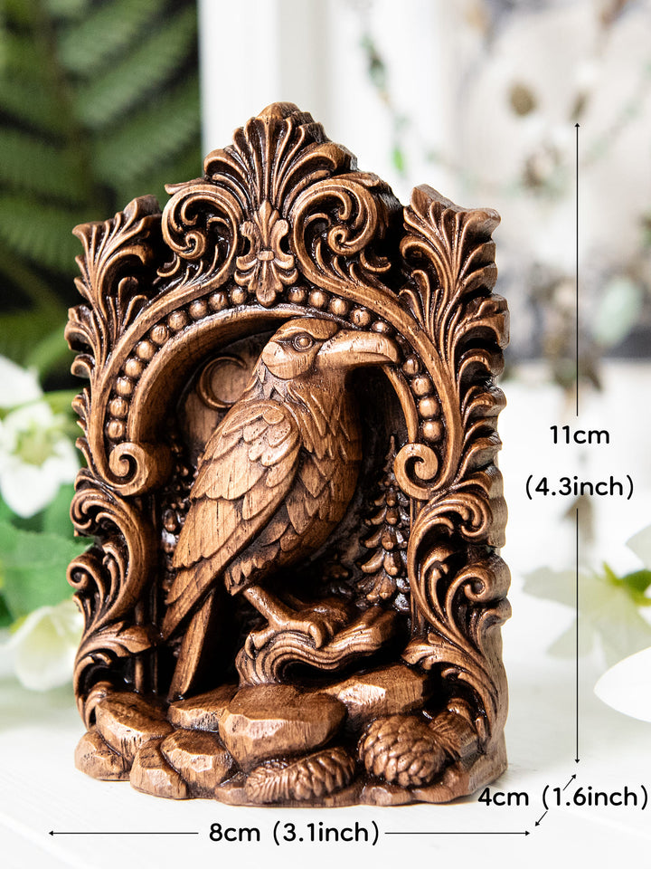 Raven Totem Statue – Crow Spirit Wooden Raven Figurine