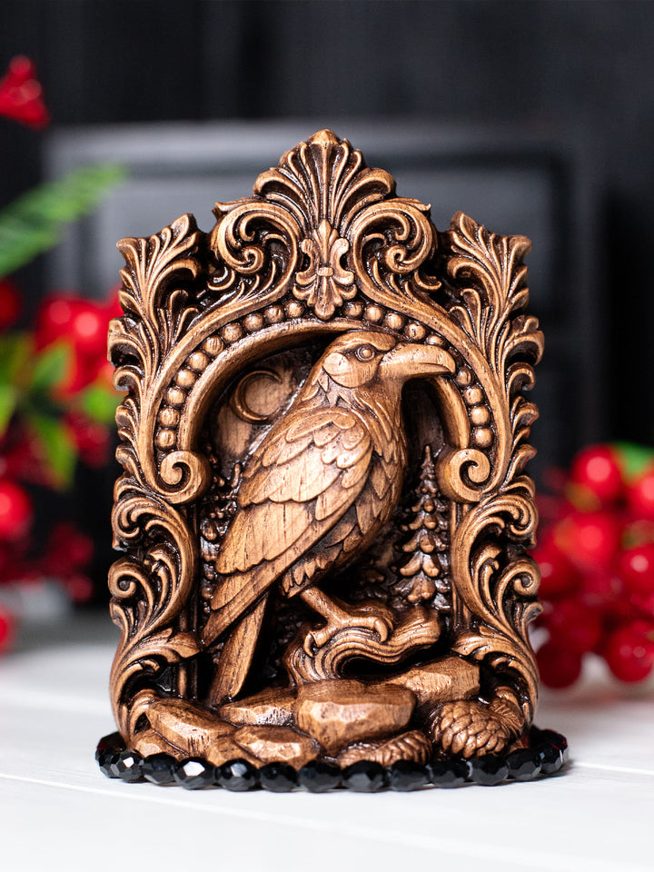 Raven Totem Statue – Crow Spirit Wooden Raven Figurine