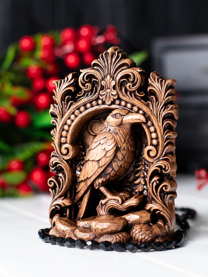 Raven Totem Statue – Crow Spirit Wooden Raven Figurine