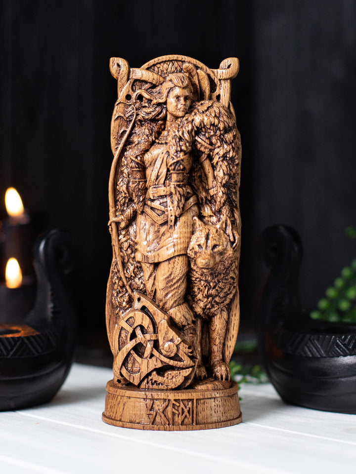 Skadi Statuette - Norse Goddess with Bow, Skis, and Wolf