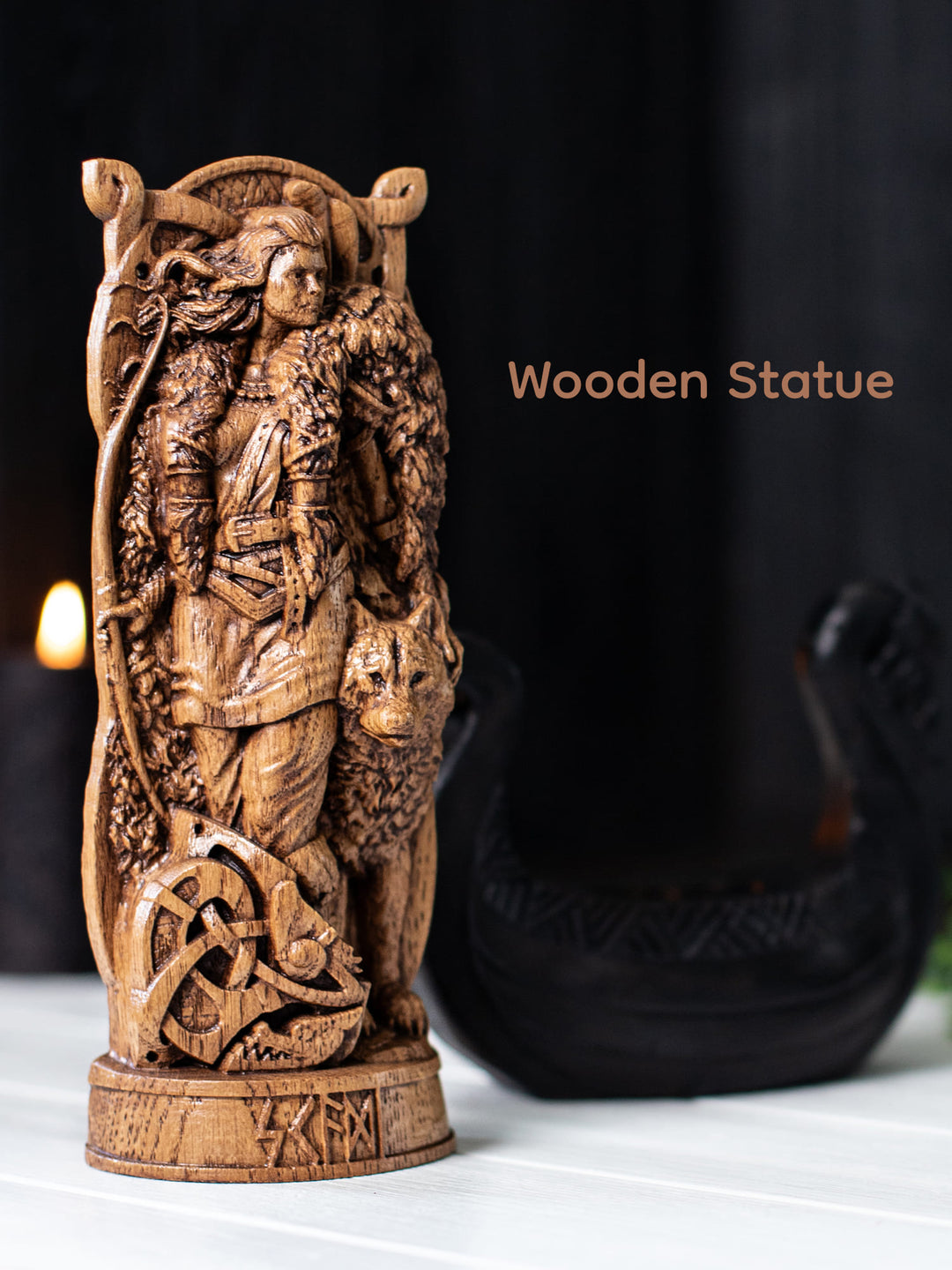 Skadi Statuette - Norse Goddess with Bow, Skis, and Wolf