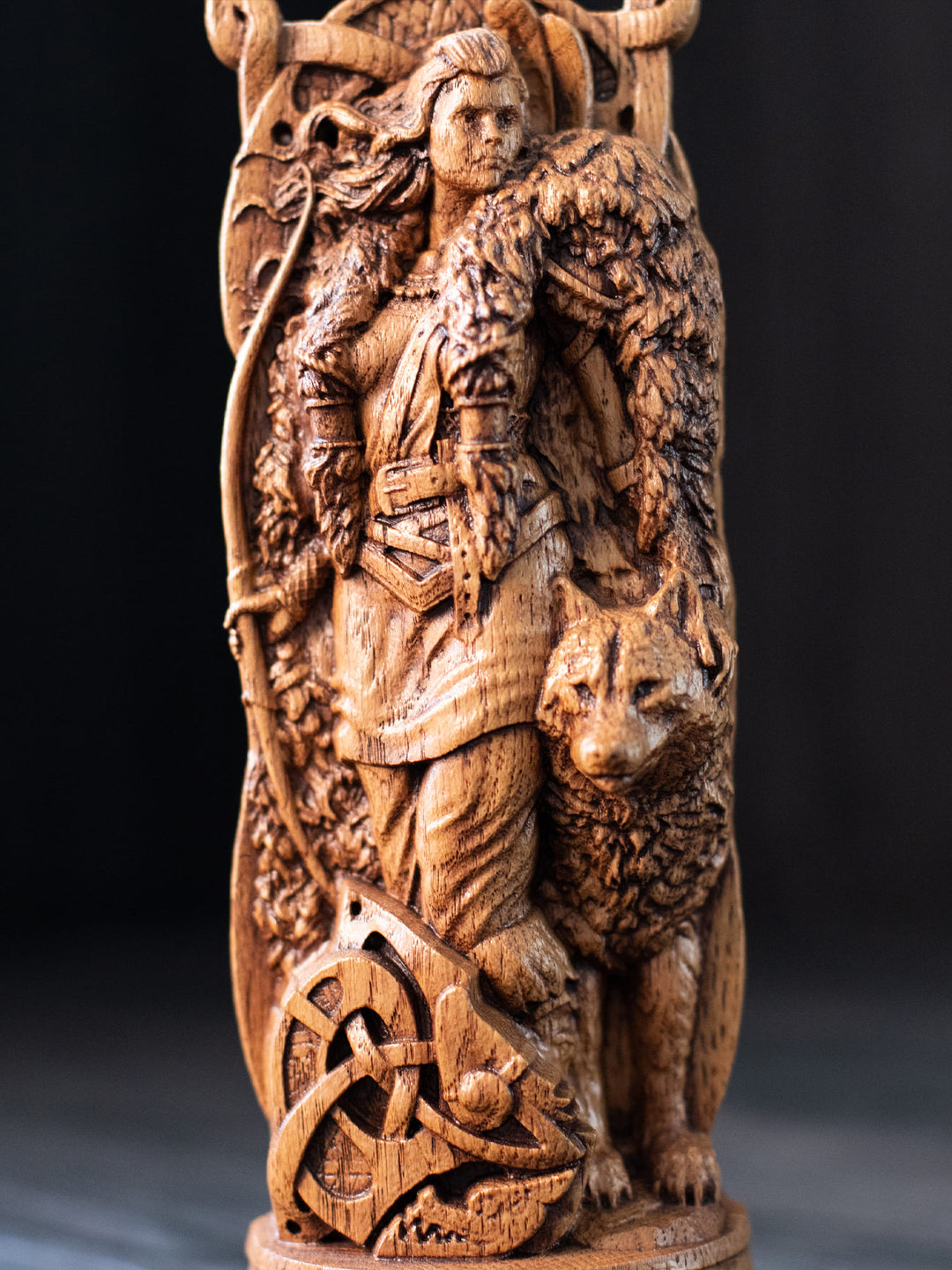 Skadi Statuette - Norse Goddess with Bow, Skis, and Wolf
