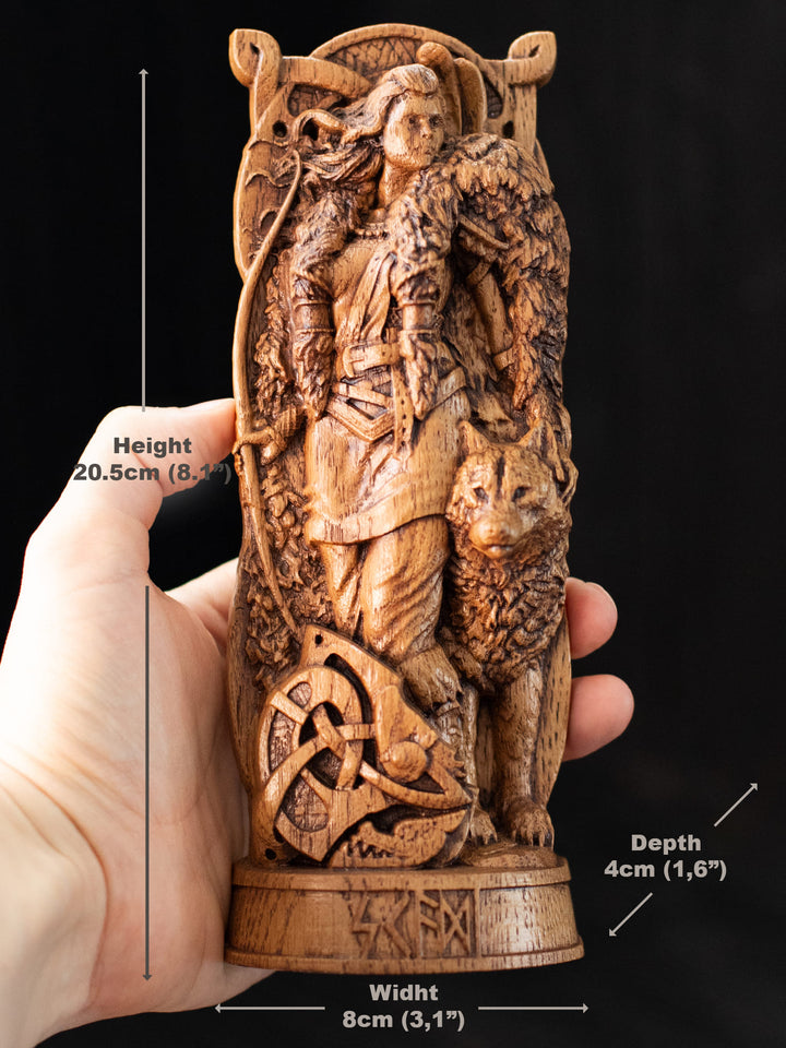 Skadi Statuette - Norse Goddess with Bow, Skis, and Wolf