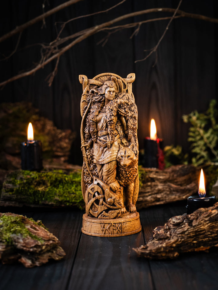Skadi Statuette - Norse Goddess with Bow, Skis, and Wolf