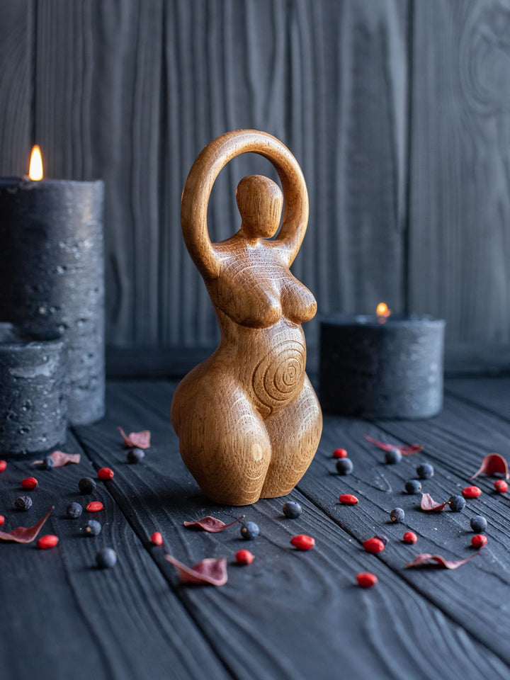 Spiral Goddess Wooden Figurine: Minimalist Elegance
