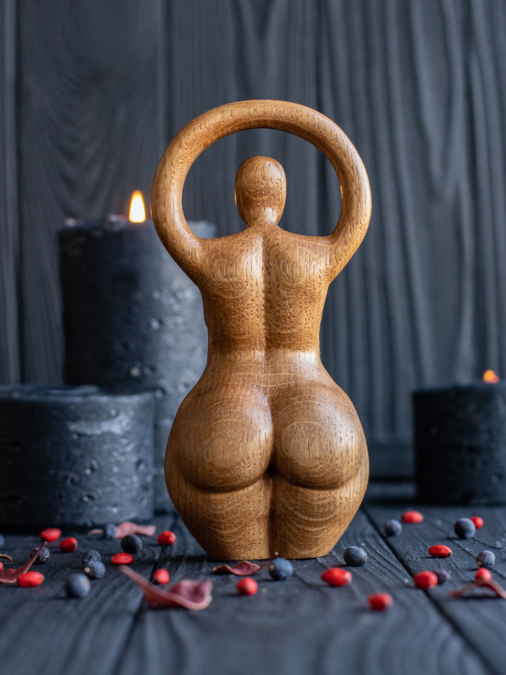 Spiral Goddess Wooden Figurine: Minimalist Elegance