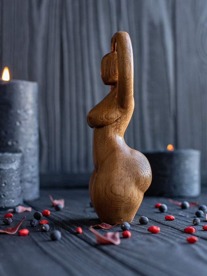 Spiral Goddess Wooden Figurine: Minimalist Elegance