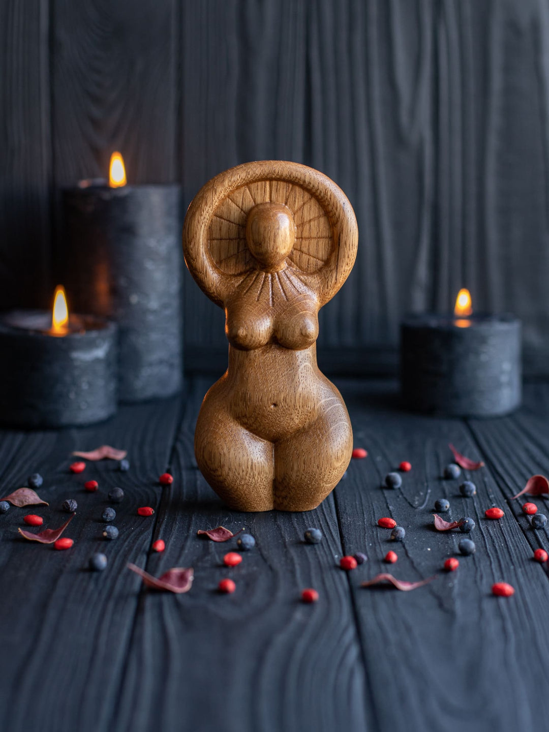 Sun Goddess Wooden Figurine: Minimalist Radiance