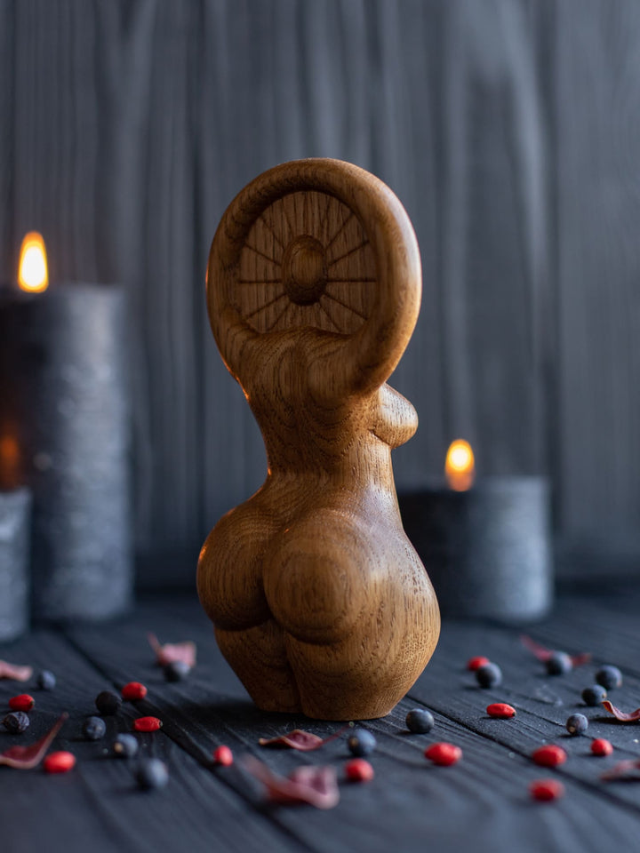 Sun Goddess Wooden Figurine: Minimalist Radiance