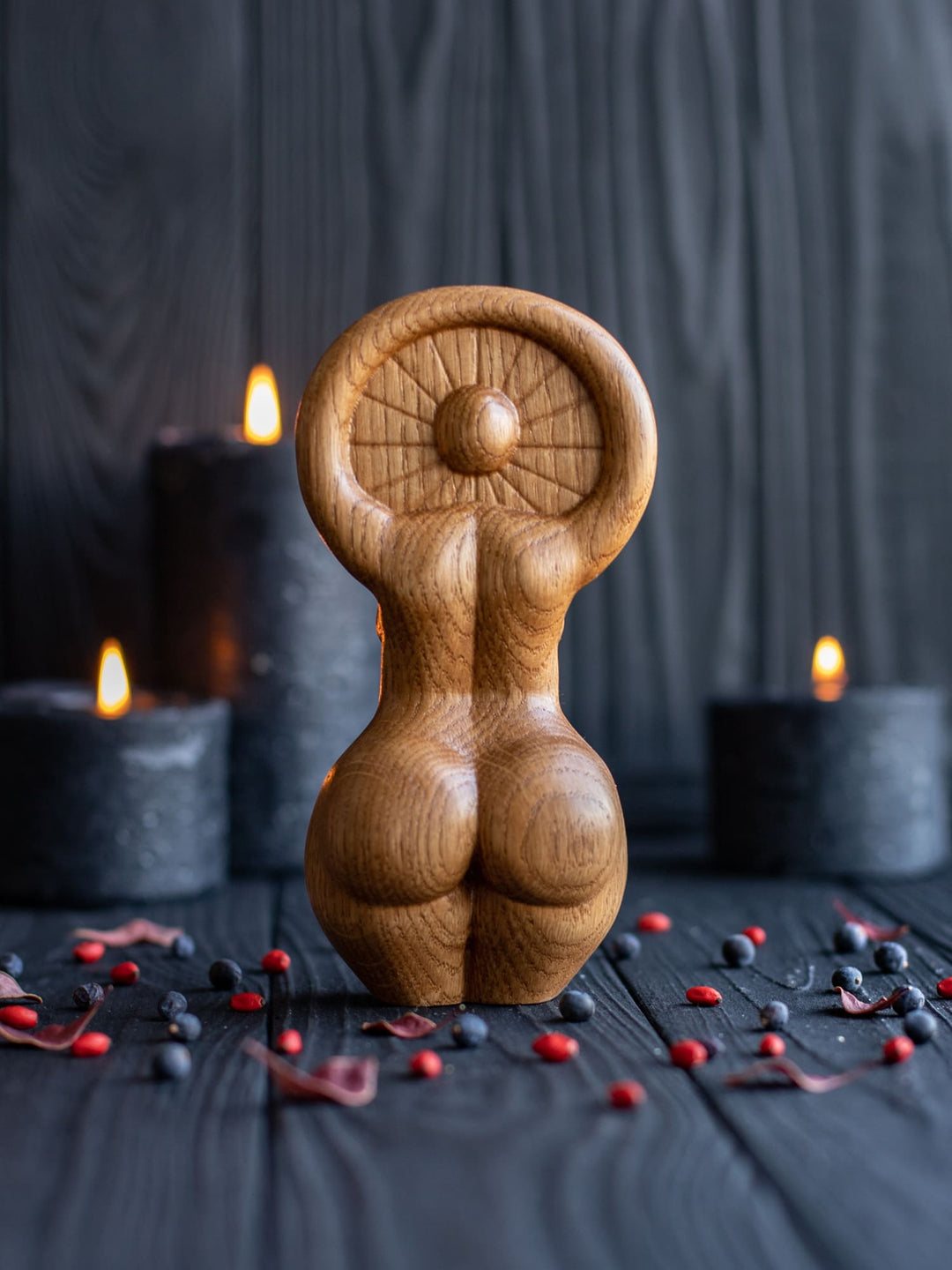 Sun Goddess Wooden Figurine: Minimalist Radiance