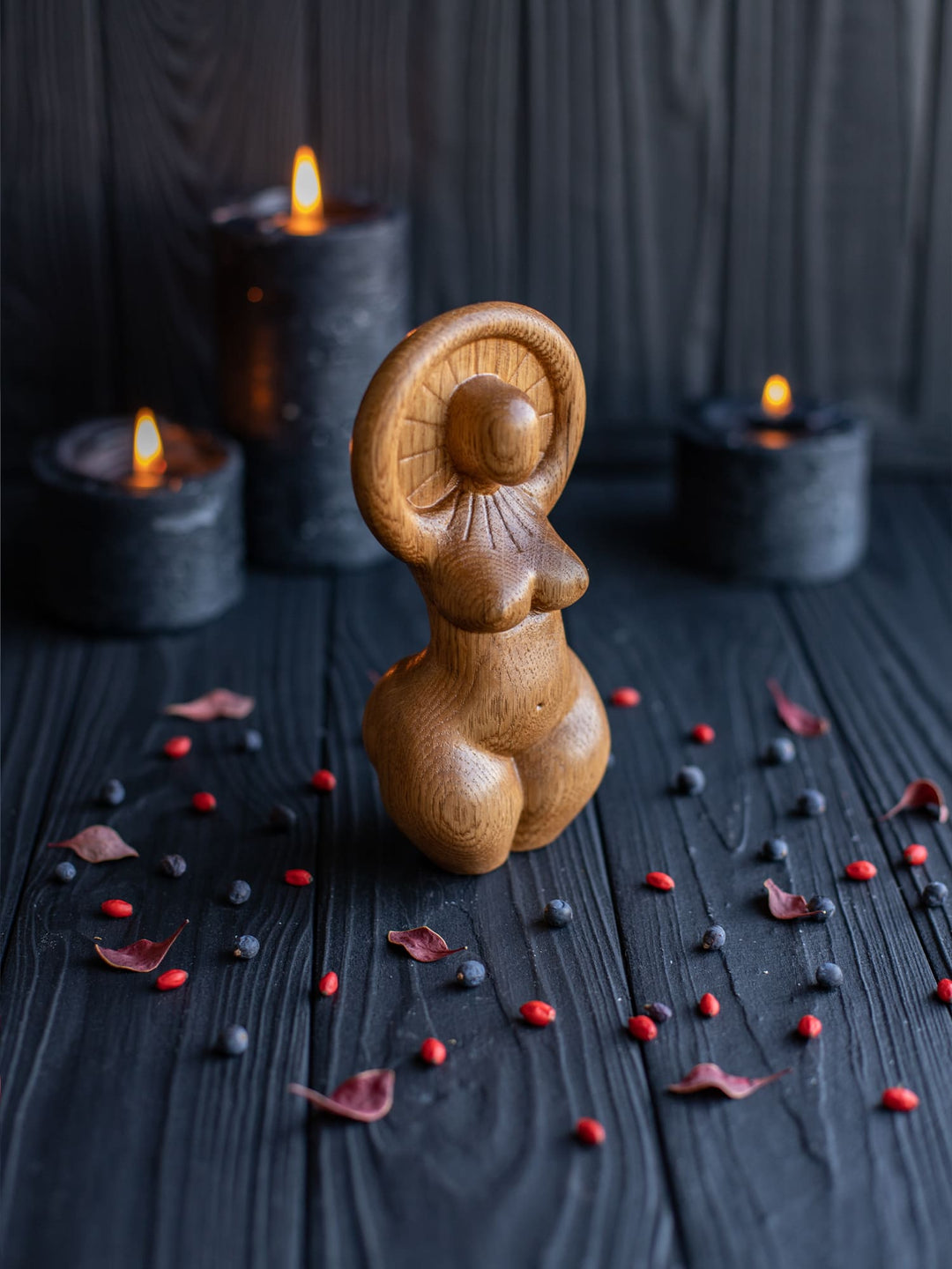 Sun Goddess Wooden Figurine: Minimalist Radiance