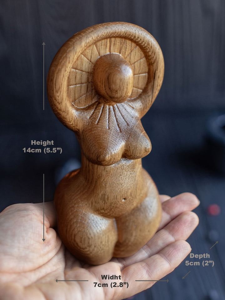 Sun Goddess Wooden Figurine: Minimalist Radiance