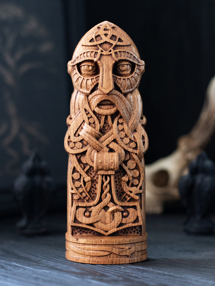 Thor, Norse God, Wooden statue, for Pagan Altar kit