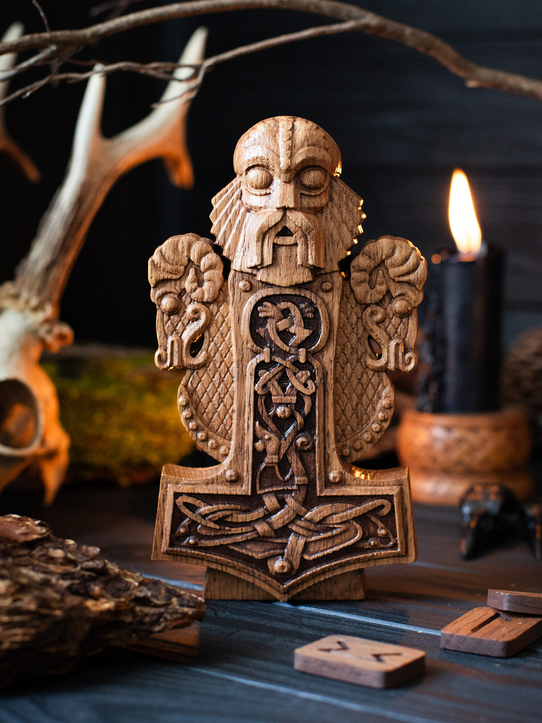 Thor Wooden Bust: Norse Thunder God