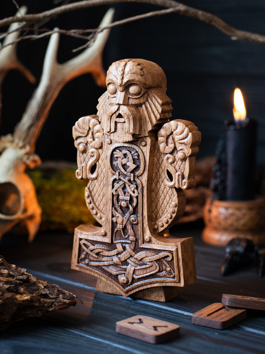 Thor Wooden Bust: Norse Thunder God