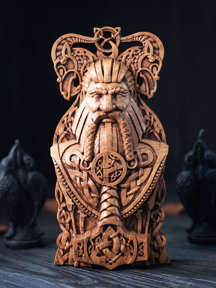 Thor Wooden Bust: Norse Thunder God Majesty