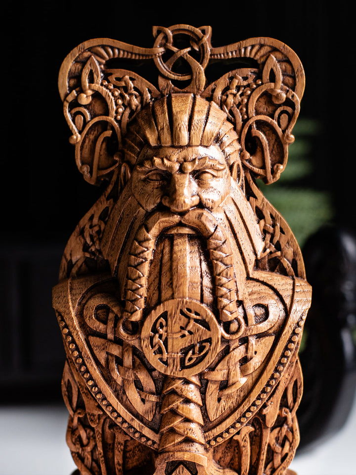 Thor Wooden Bust: Norse Thunder God Majesty
