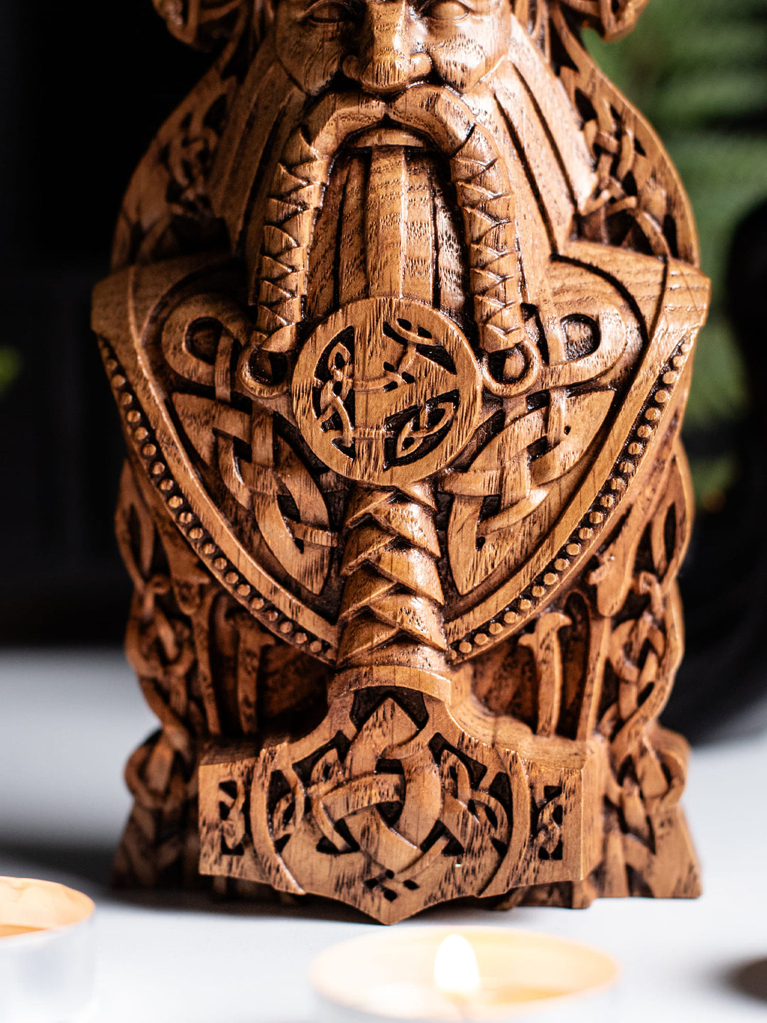 Thor Wooden Bust: Norse Thunder God Majesty