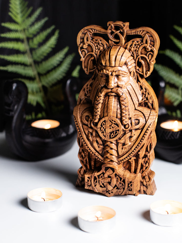 Thor Wooden Bust: Norse Thunder God Majesty