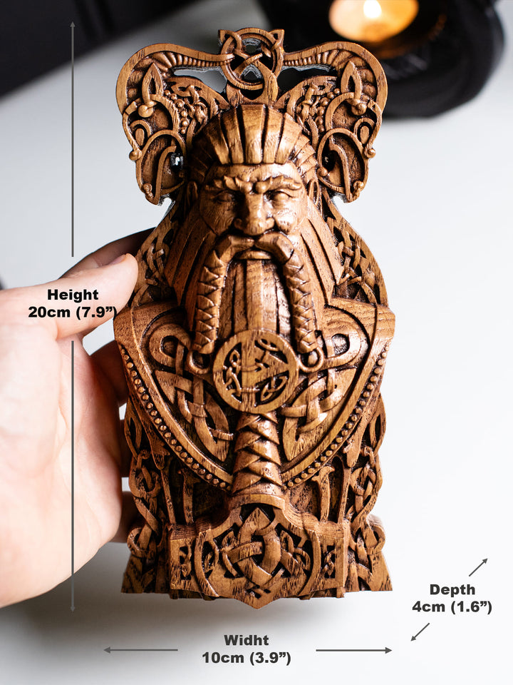 Thor Wooden Bust: Norse Thunder God Majesty