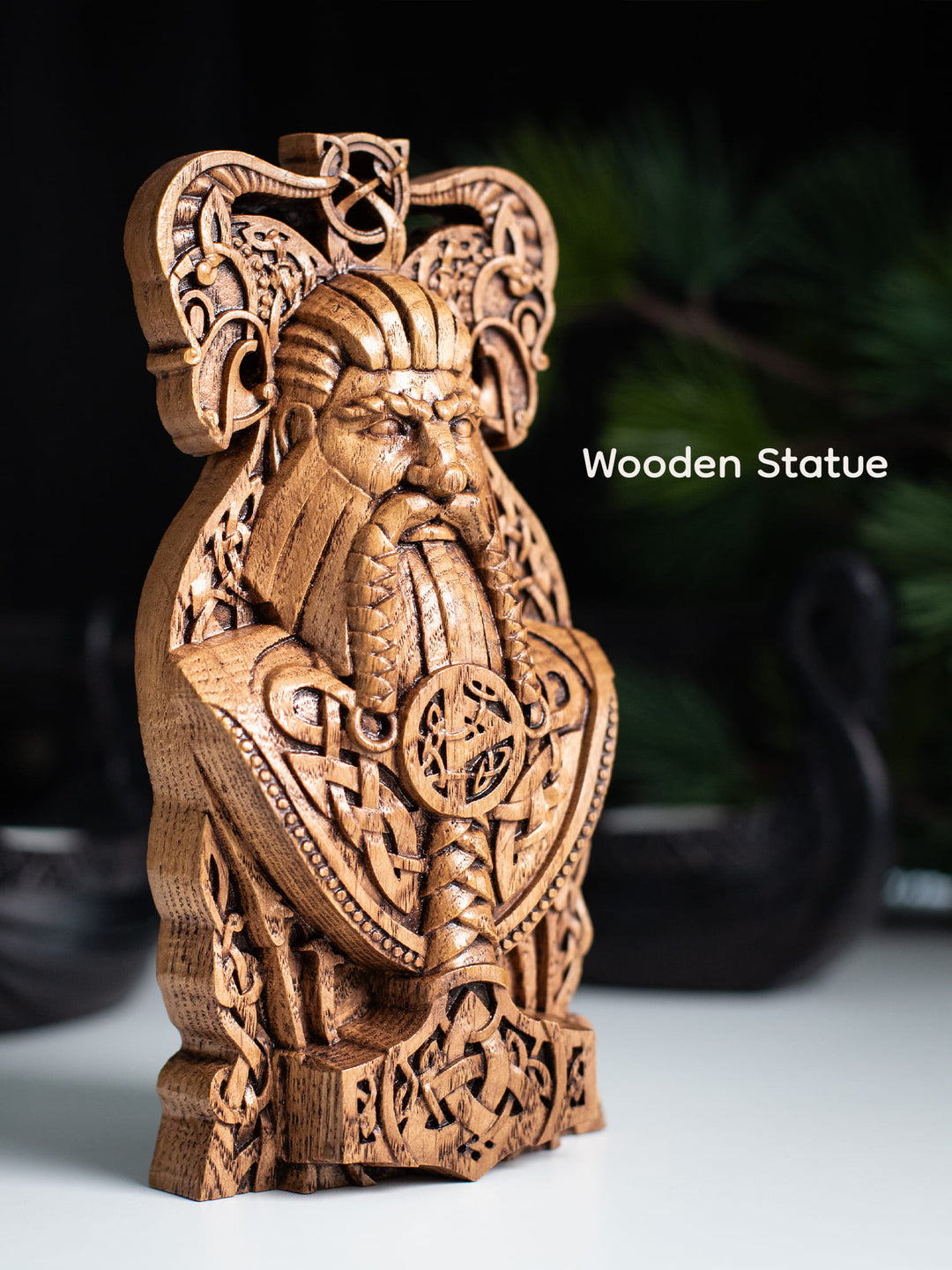 Thor Wooden Bust: Norse Thunder God Majesty