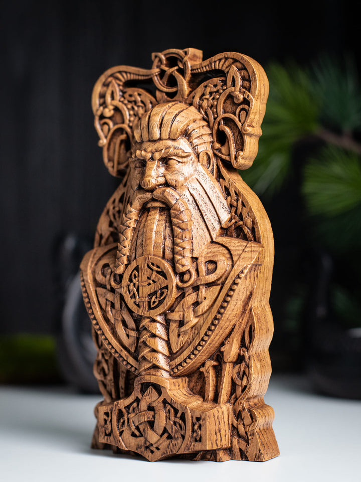 Thor Wooden Bust: Norse Thunder God Majesty