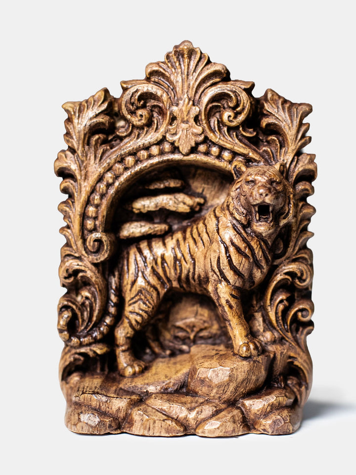Hand carved wooden tiger statue for witchcraft altar, druid altar, forest guardian decor, and house protection.