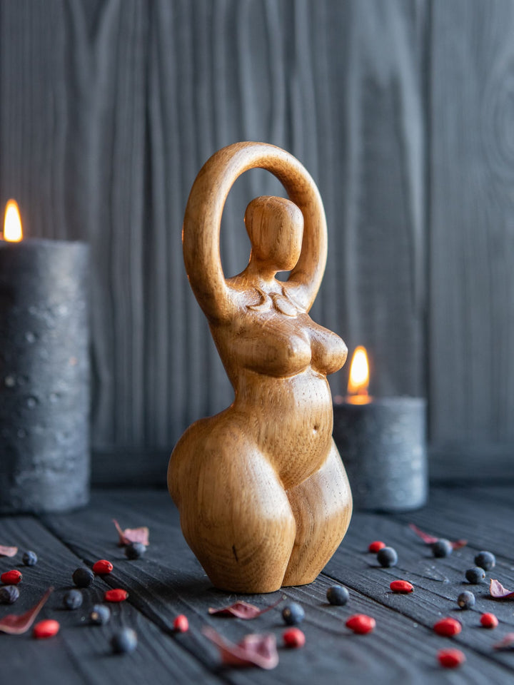 Triple Goddess Wooden Figurine: Minimalist Design
