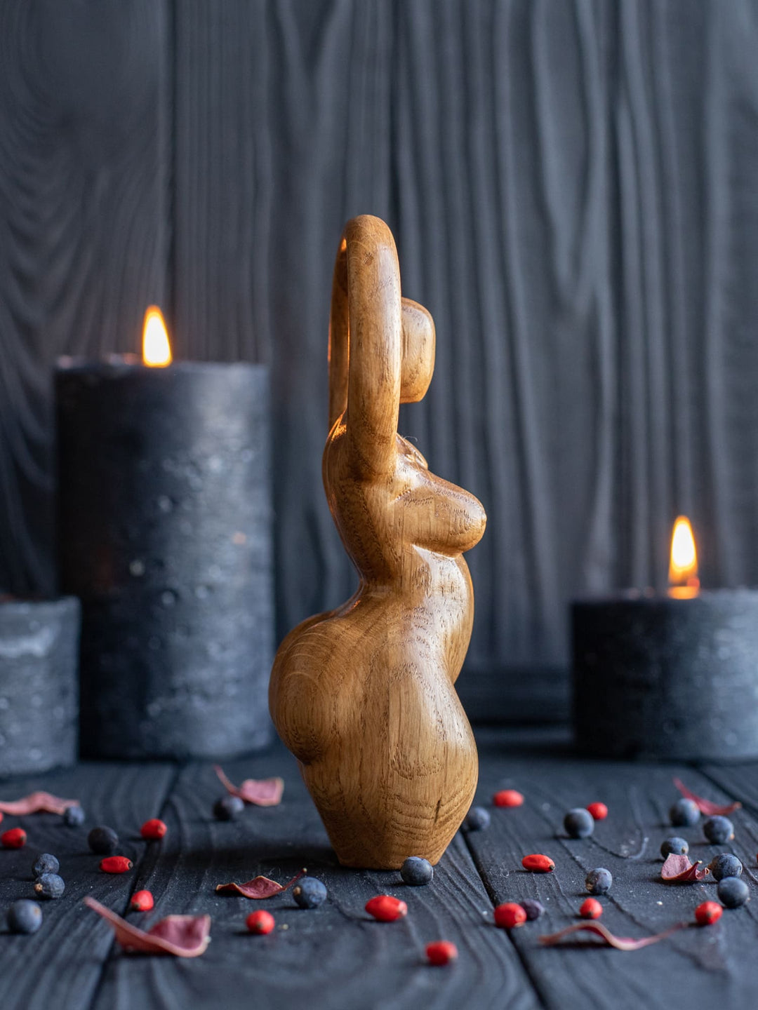 Triple Goddess Wooden Figurine: Minimalist Design
