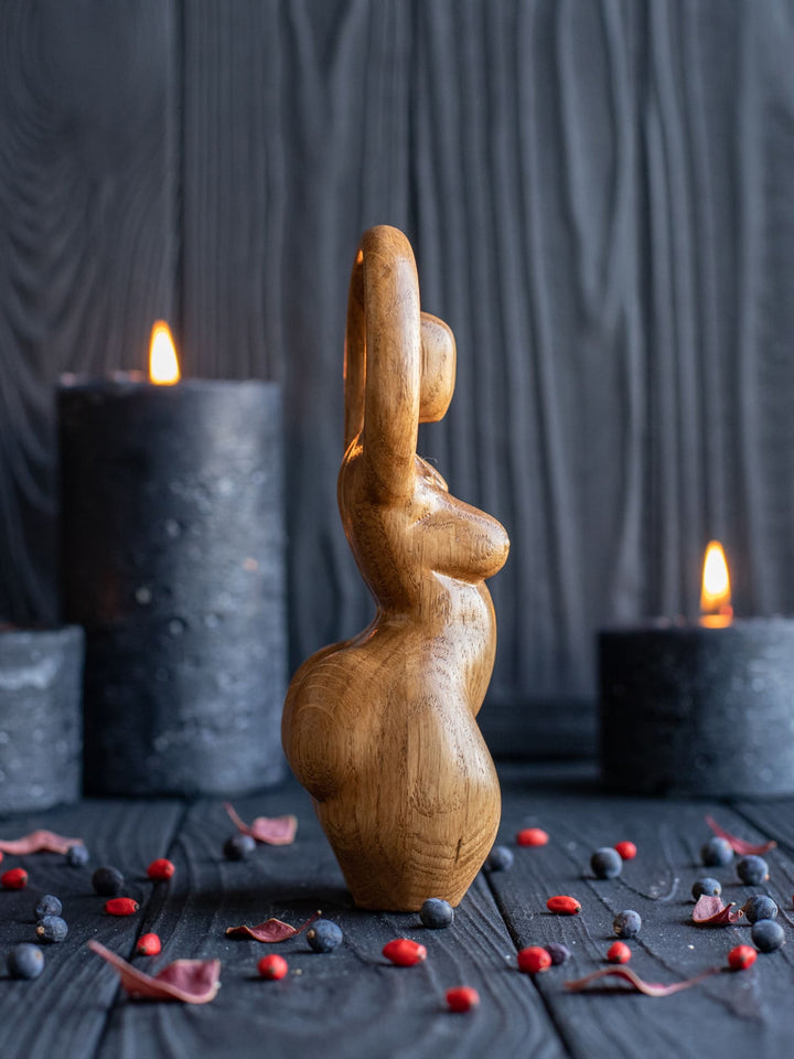 Triple Goddess Wooden Figurine: Minimalist Design