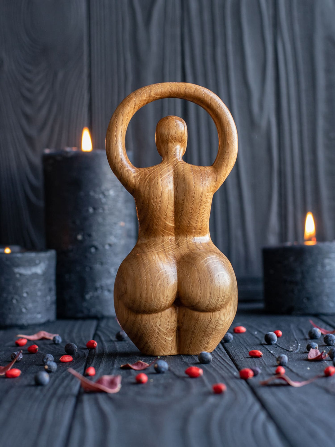 Triple Goddess Wooden Figurine: Minimalist Design
