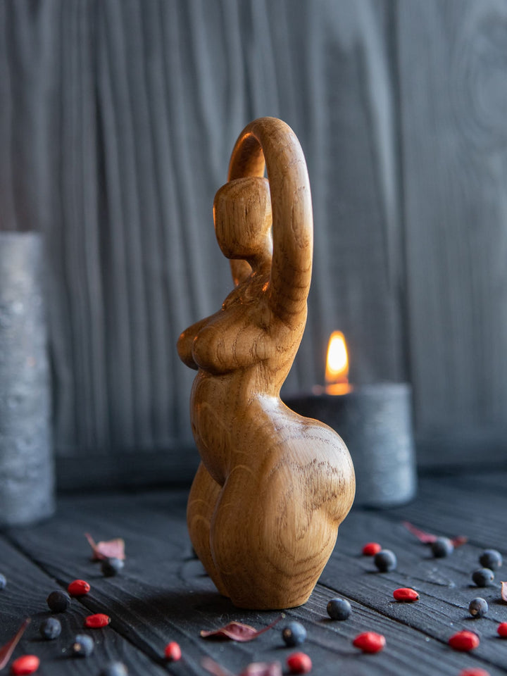 Triple Goddess Wooden Figurine: Minimalist Design