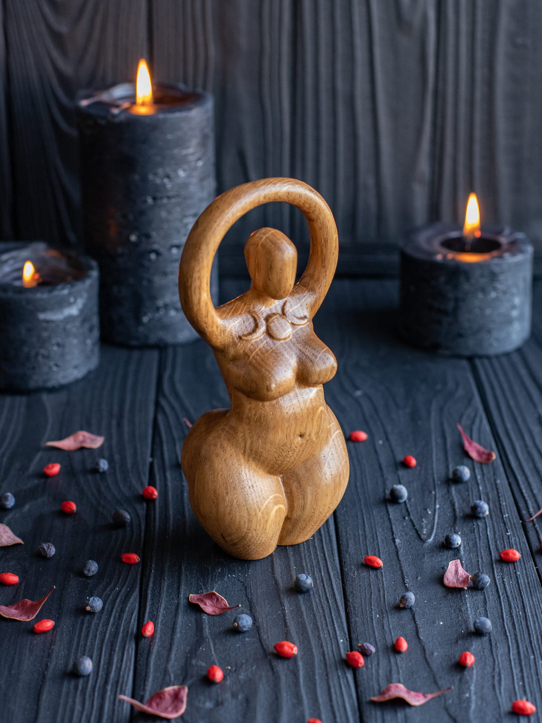 Triple Goddess Wooden Figurine: Minimalist Design