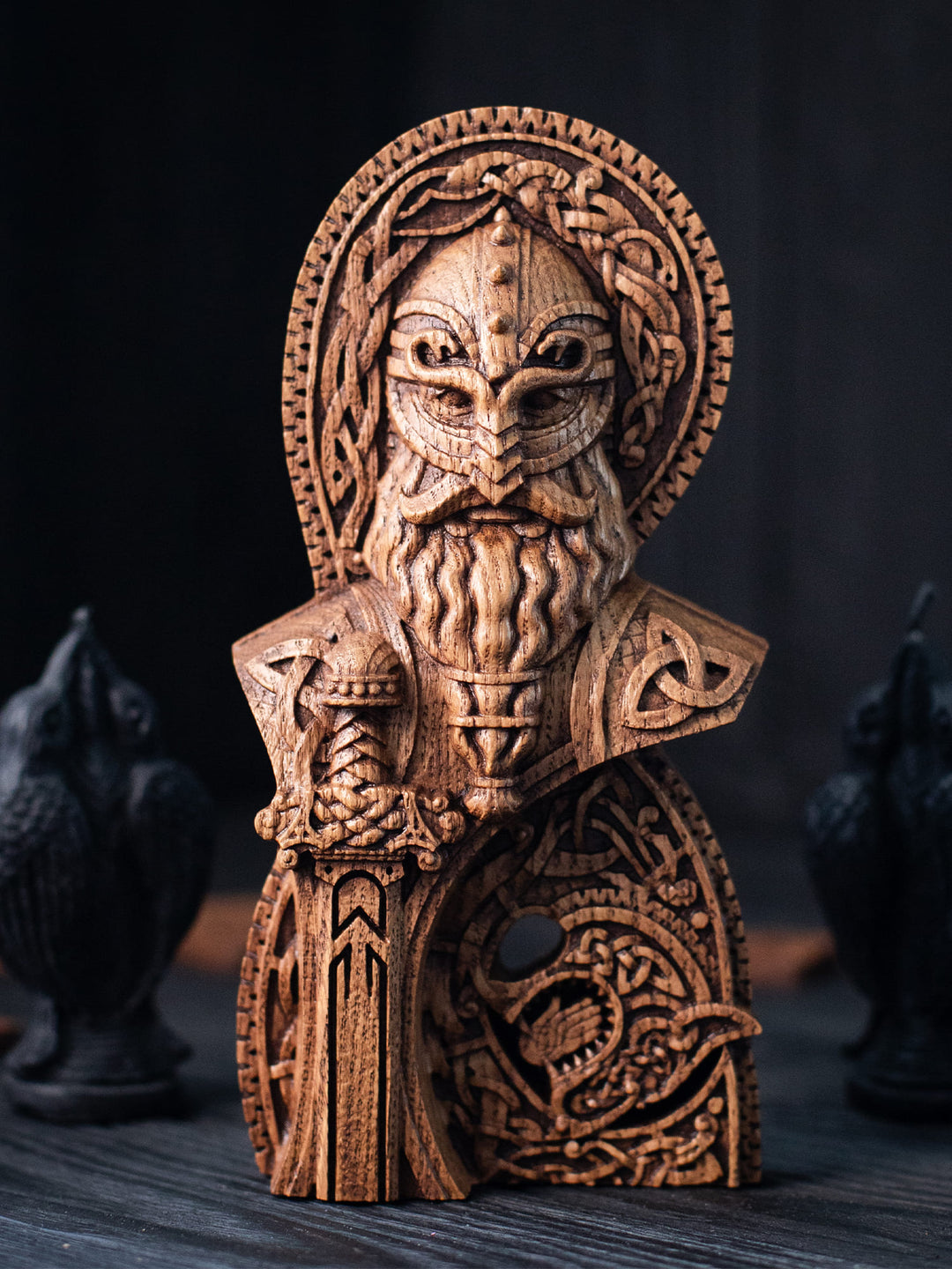 God Tyr Bust - Norse God with Sword and Fenrir Sacrifice