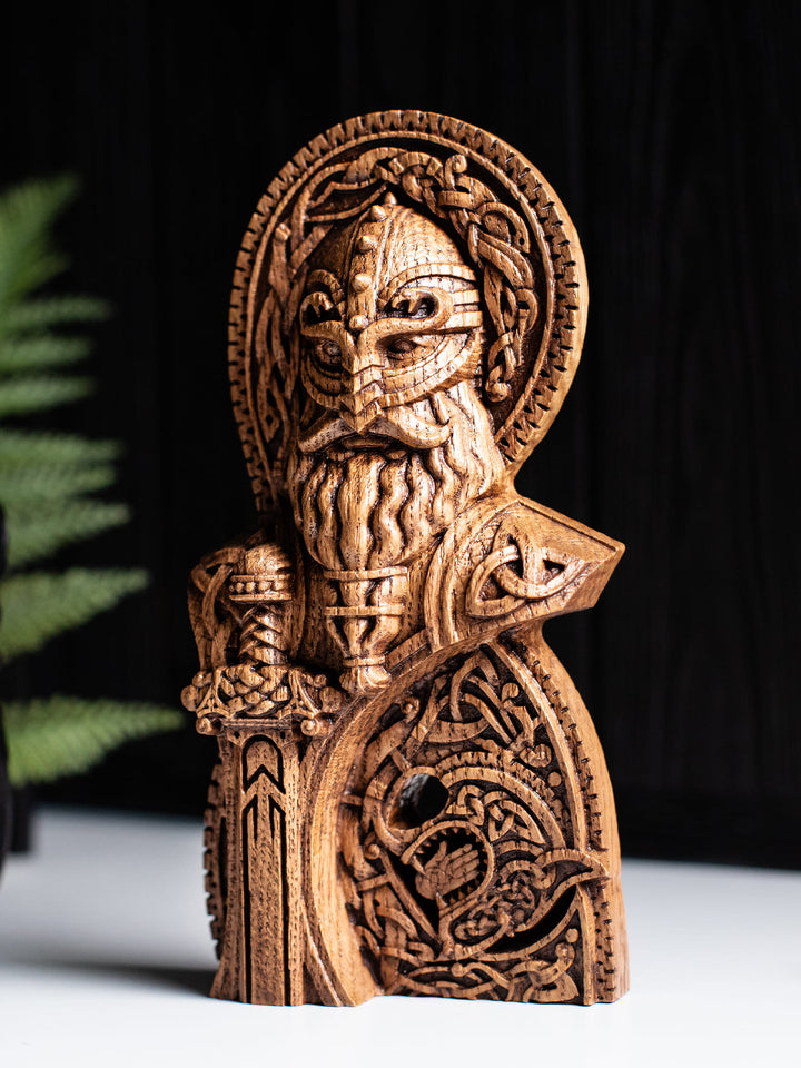 God Tyr Bust - Norse God with Sword and Fenrir Sacrifice