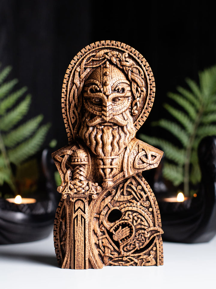 God Tyr Bust - Norse God with Sword and Fenrir Sacrifice