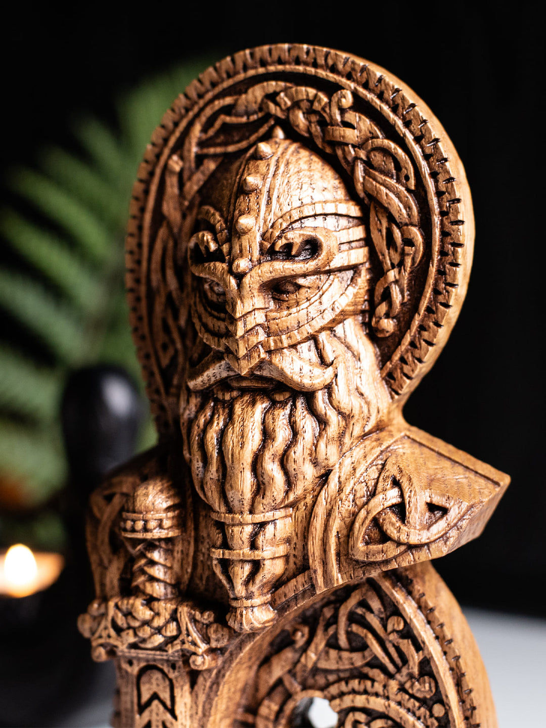 God Tyr Bust - Norse God with Sword and Fenrir Sacrifice