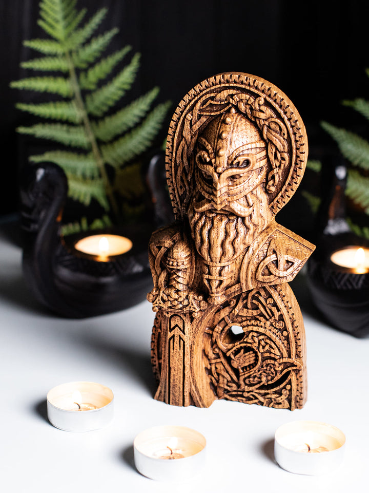 God Tyr Bust - Norse God with Sword and Fenrir Sacrifice