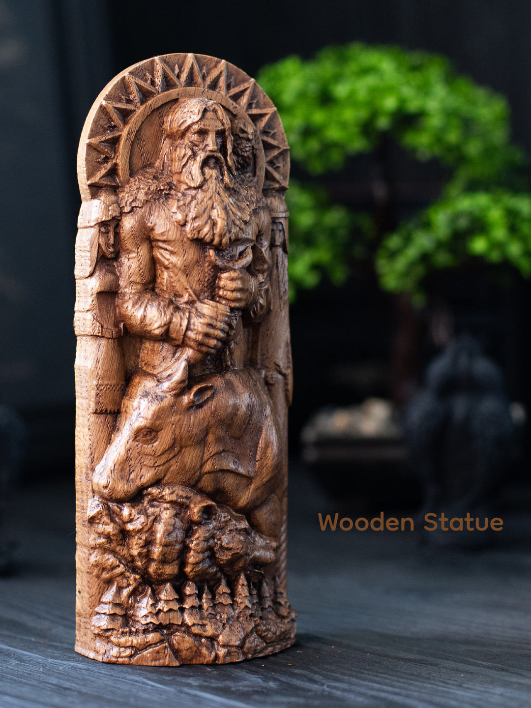 Veles Wooden Statue: Slavic God of Nature & Wisdom