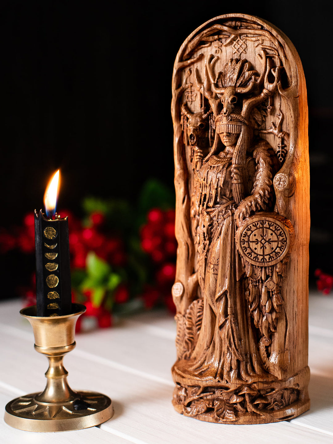 Volva Seidr Seeress | Altar Skull Shaman Viking Statue | Blagowood