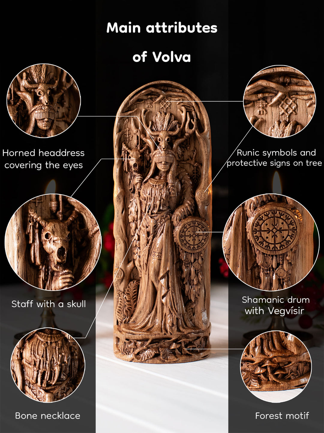 Volva Seidr Seeress | Altar Skull Shaman Viking Statue | Blagowood