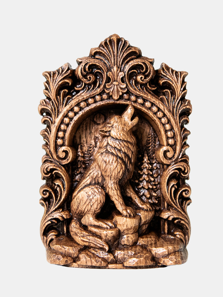 Wolf Totem Statue – Wooden Wolf Forest Spirit Figurine
