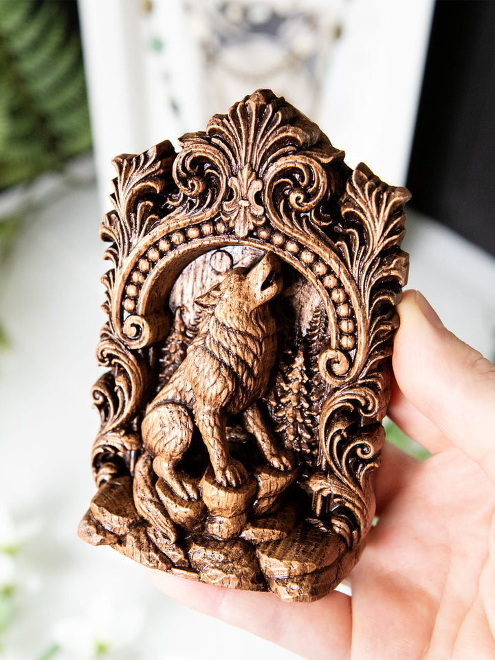 Wolf Totem Statue – Wooden Wolf Forest Spirit Figurine