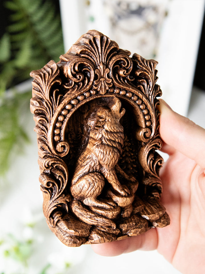 Wolf Totem Statue – Wooden Wolf Forest Spirit Figurine