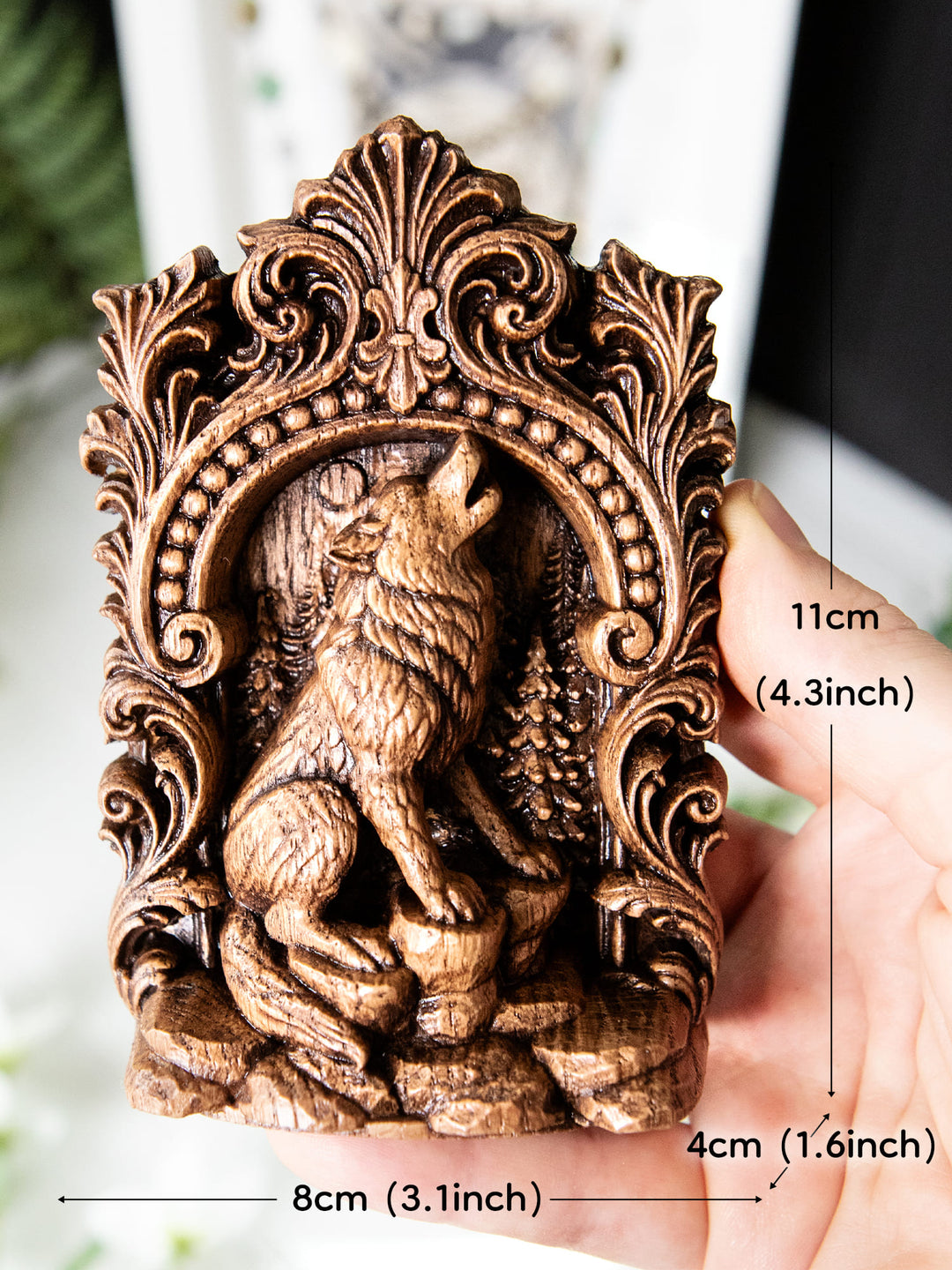 Wolf Totem Statue – Wooden Wolf Forest Spirit Figurine