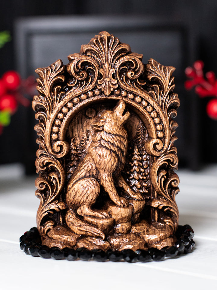 Wolf Totem Statue – Wooden Wolf Forest Spirit Figurine