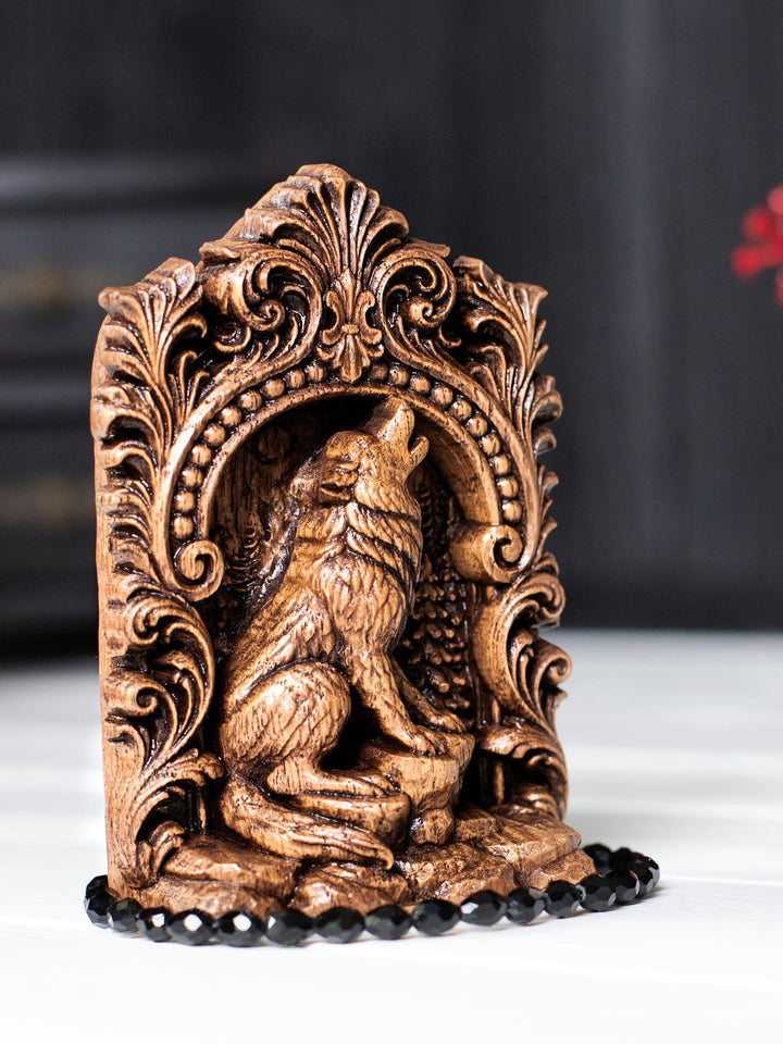 Wolf Totem Statue – Wooden Wolf Forest Spirit Figurine