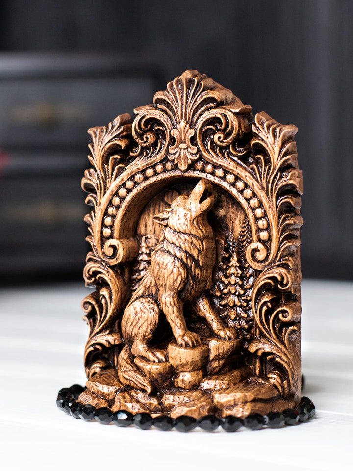 Wolf Totem Statue – Wooden Wolf Forest Spirit Figurine