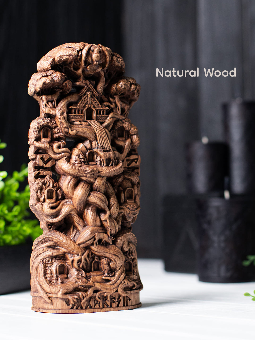 Yggdrasil Wooden Statue - Norse World Tree with Nine Worlds